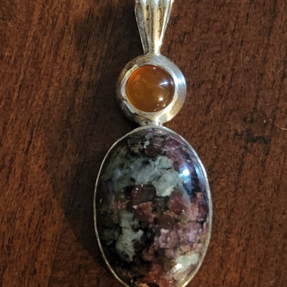 Rubelite & Carnelian Silver pendant - Picture 2 of 10